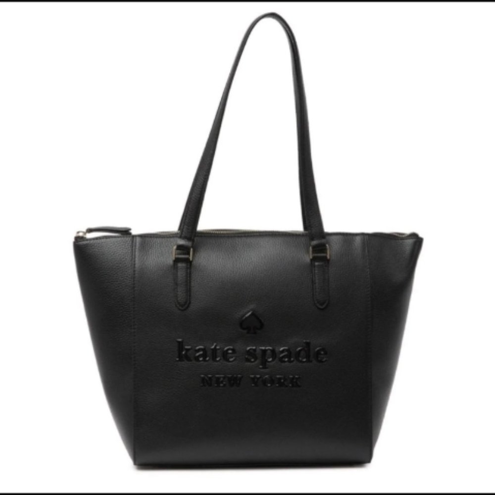 Kate Spade Sienna Logo Black Leather Tote Bag
